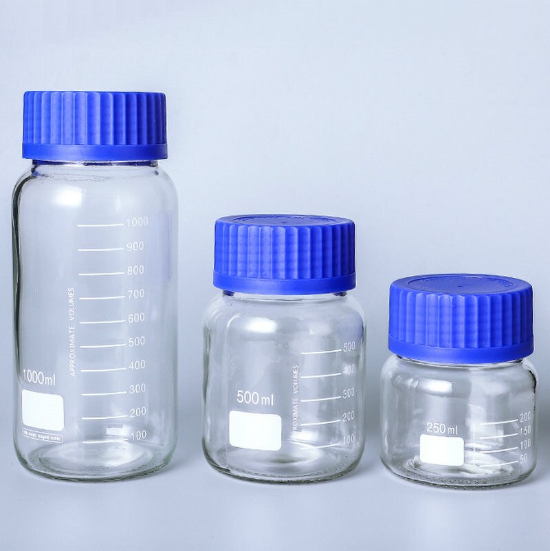250ml/500ml/1000ml Thicken Glass Sealed Bottle Big Mouth Chemical Reagent Sample Bottle with Screw Cap For Laboratory Container