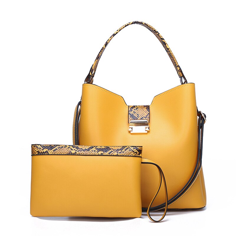 Lente Herfst Mode Tassen Geel Contrast Composiet Tas Mode Eenvoud Schouder Cross Handtas Voor Vrouwen Meisjes 2 Stuks: Yellow