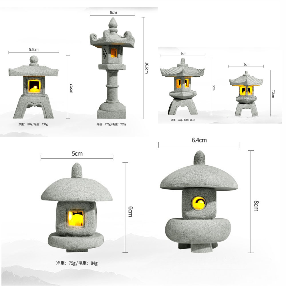 Mini Pagode Lantaarn Licht Tuinbeeld Micro Landschap Aquarium Zen Yard Aquarium Bonsai Zen Garden Home Outdoor Decoraties