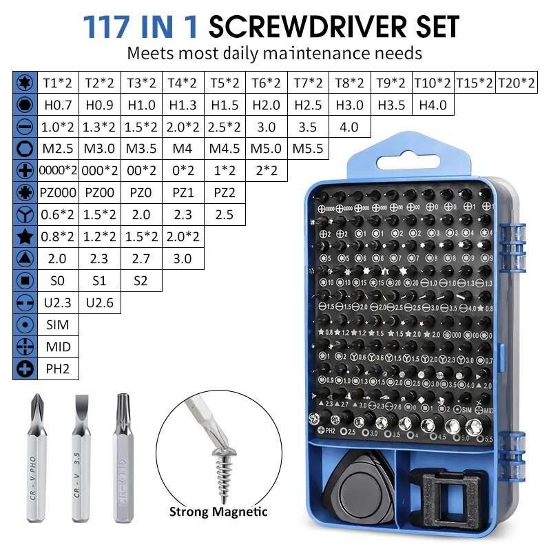 115/117 In 1 Precisie Schroevendraaier Set Magnetische Torx Hex Schroef Driver Bits Professionele Reparatie Gereedschapset Voor Iphone Xiaomi Mac Pc