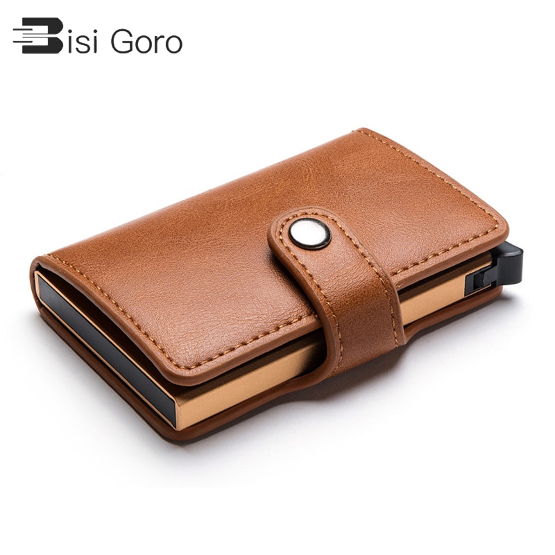 Bisi goro casual kortholder hasp protector smart card etui rfid aluminium boks slim mænd og kvinder pu læder pung