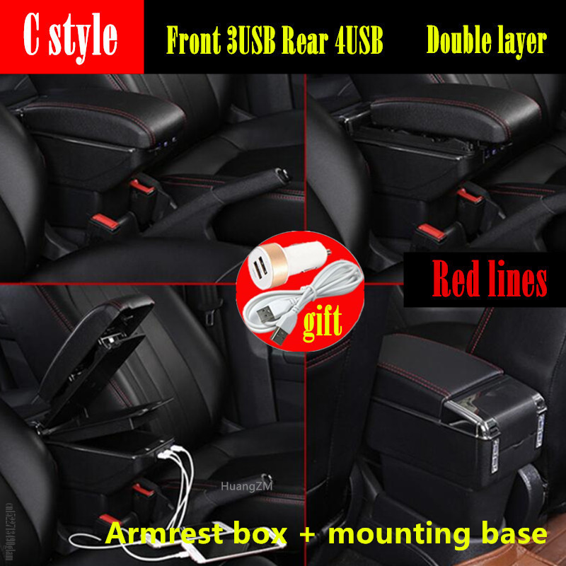 Auto Armsteun Voor Nissan Versa Armsteun Doos Almera Centrale Winkel Inhoud Opbergdoos Interieur Met Usb Interface: C1 red line 7USB