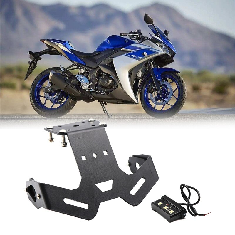 Soporte de placa de matrícula para motocicleta soporte de luz LED apto para YAMAHA R25 R3 MT-25 MT-03: Default Title