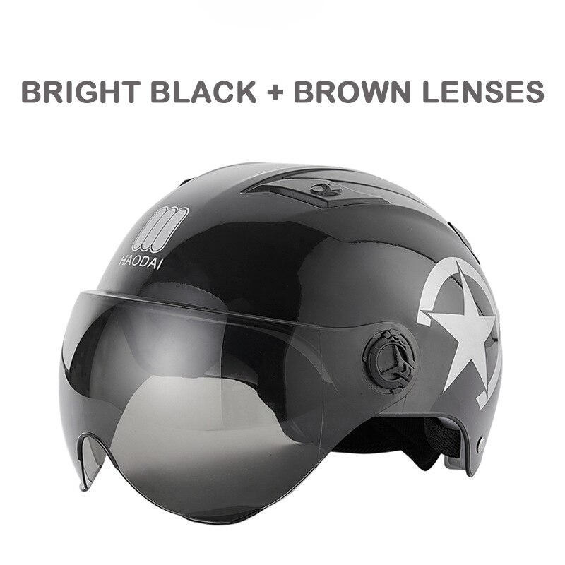 GOPLUS moto casques cyclisme vélo électrique casque Motocross demi casque lentille visières hommes femmes Scooter moto casque: light black brown