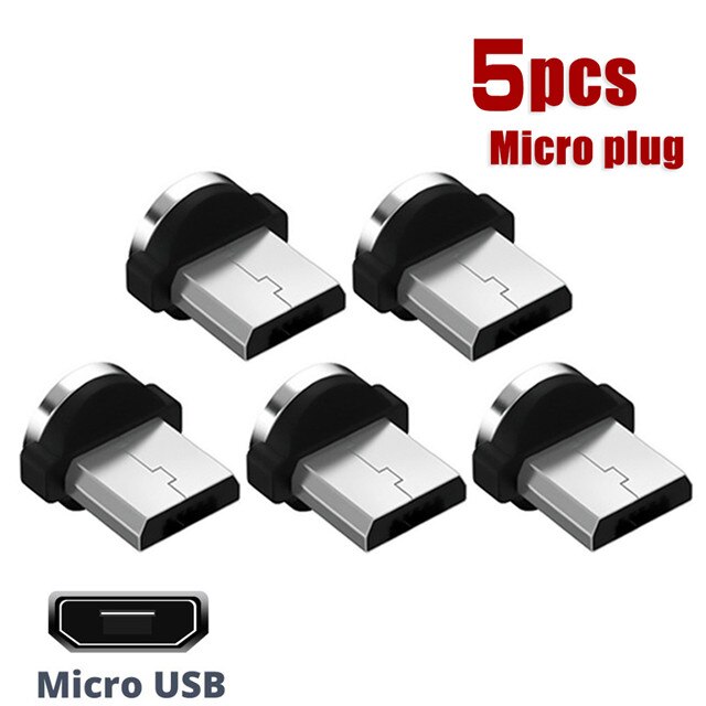 Enchufe magnético redondo Micro USB Cable cargador magnético, adaptador de Cable USB tipo C, 360 giratorio, 8 pines, 1 Uds., 5 uds.: 5pcs micro plug