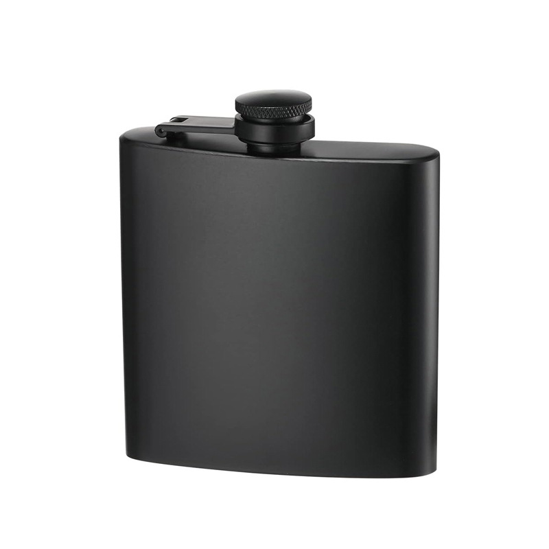6 8 12 oz roestvrijstalen volledig zwarte heupfles met trechterzak heupfles alcohol whisky heupfles schroefdop KC0139: Black