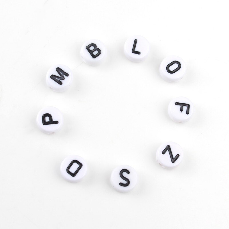 100/200/500pcs 4x7mm Mixed White Letter Beads Rounde Loose Acrylic Beads for Accessories Jewellery Making 1.7mm Hole