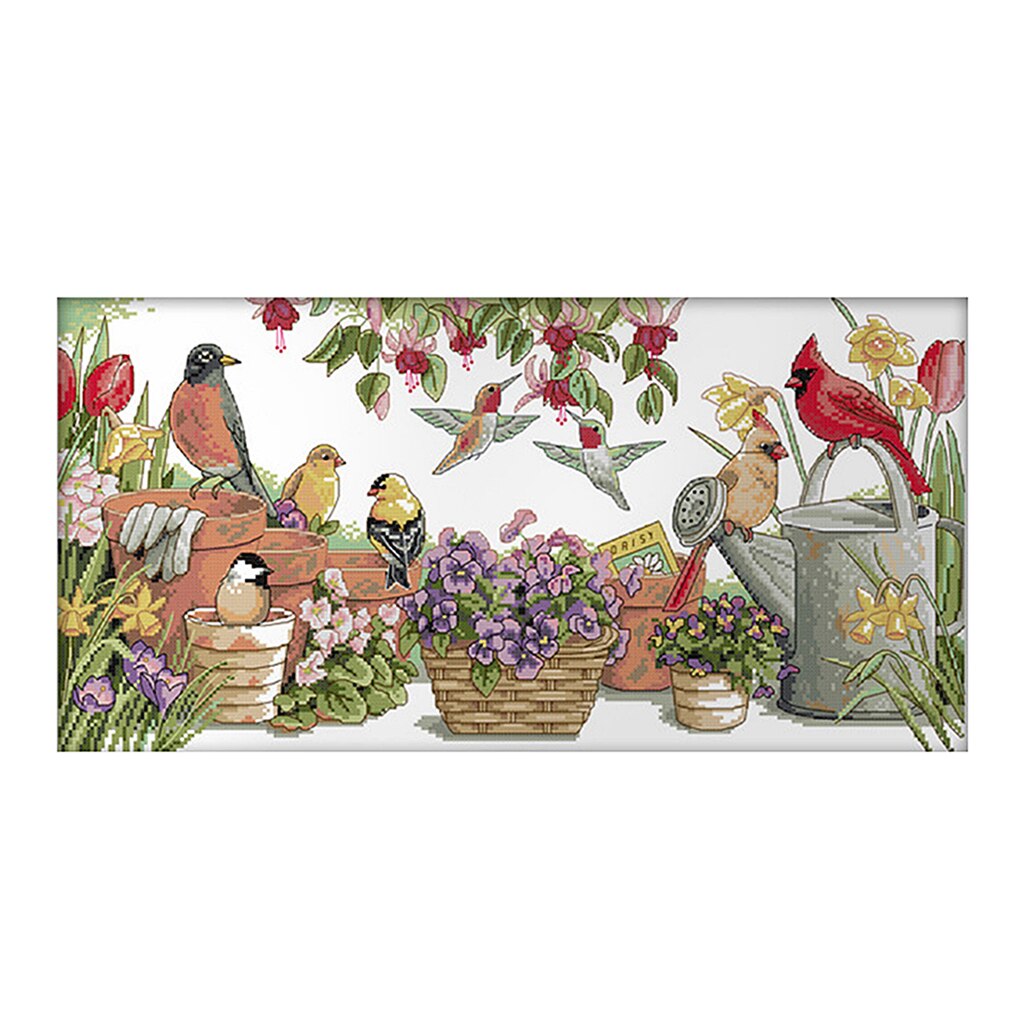 Birds &amp; Flower Pattern Stamped Cross Stitch Kits for Beginners Handmade Crafts