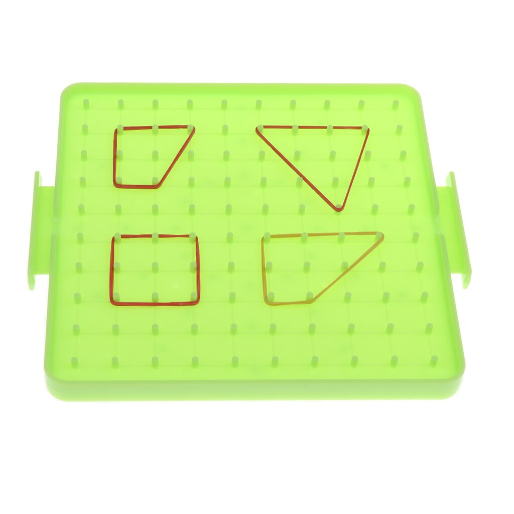 Plastic Geo Board with Colorful Rubber Bands, Nail Board Plate Early Mathematics Teaching Aids Learning Tools, 4 Colors: Green