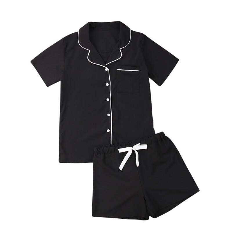 Afslappet kvinder løse pyjamas sæt prik print sommer korte ærmer skjorter+bukser nattøj nattøj kvinde pyjamas hjemmetøj robe: Sort / Xxl