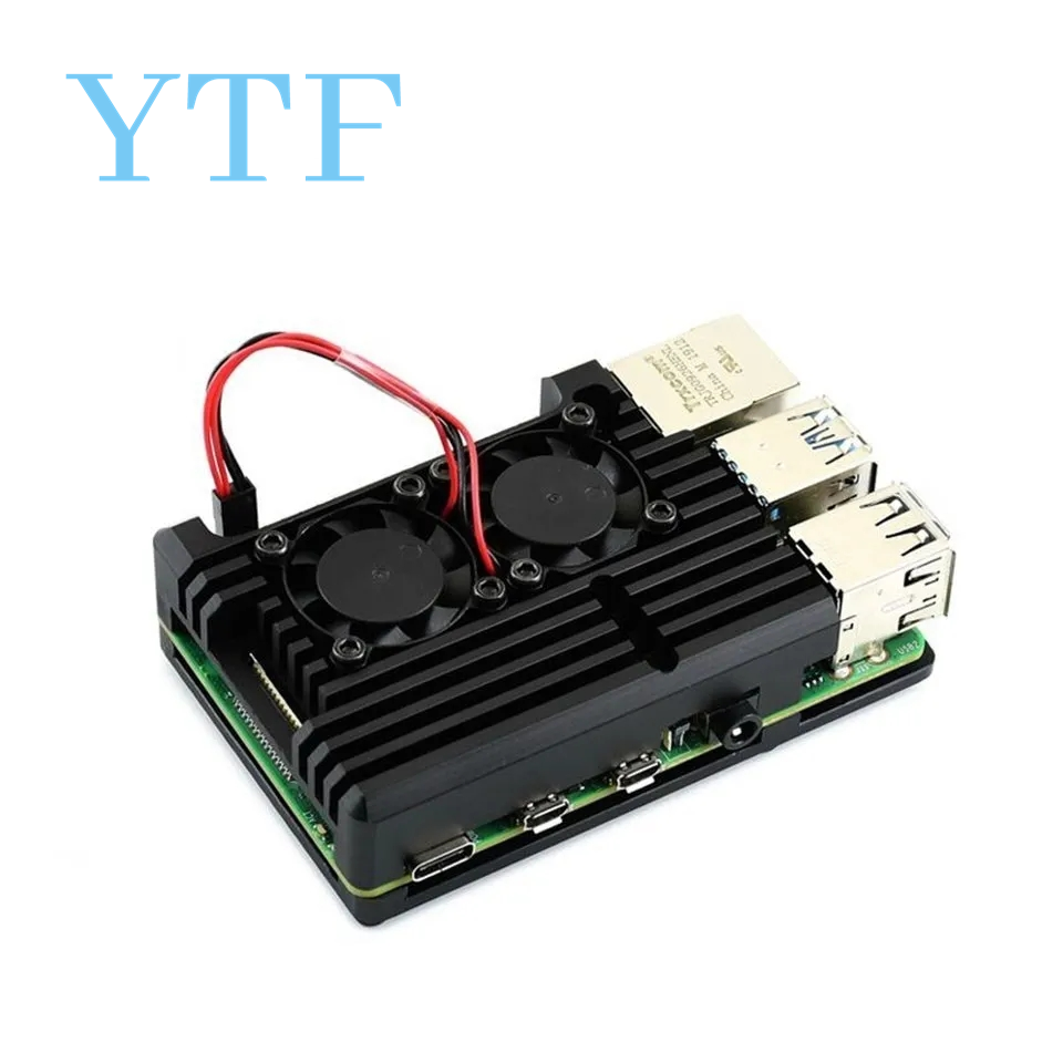 1 zestaw podwójny wentylator układ chłodzenia moduł z radiatorem dla Raspberry Pi 4B 3B + Model + (Plus): Niebieski