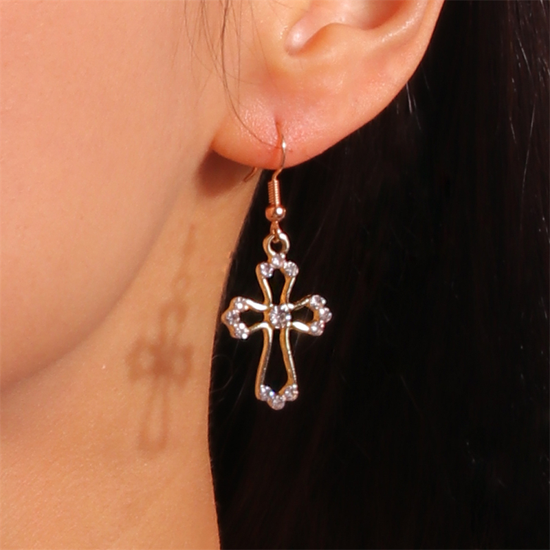 Boucles d'oreilles pendantes en croix de cristal pour femmes, alliage gothique, crochets pendants, fête de filles, de bijoux de , mignon