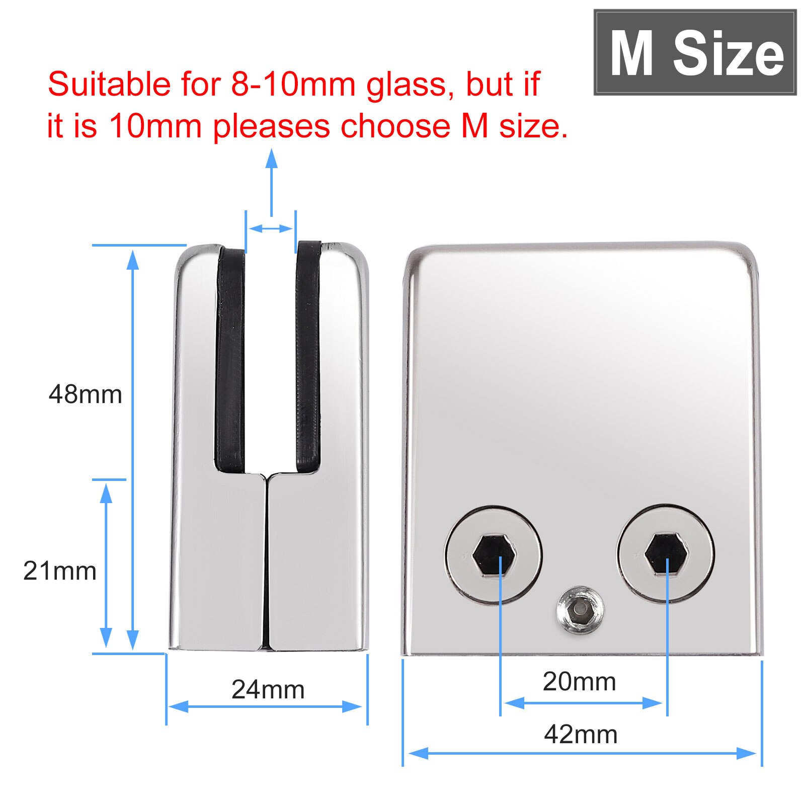 TANiCE 8PCS 304 Stainless Steel Glass Clamp Bracket Clip Holder S/M/L Size for 6-8mm 8-10mm 10-12mm Glass Balustrade Staircase: M