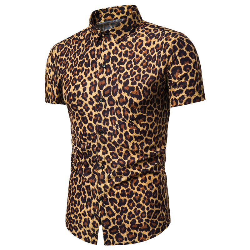 Camisa hawaiana con estampado de leopardo para surfear y playa para hombre, Blusa de manga corta de verano , Top de 3XL, ropa para vacaciones