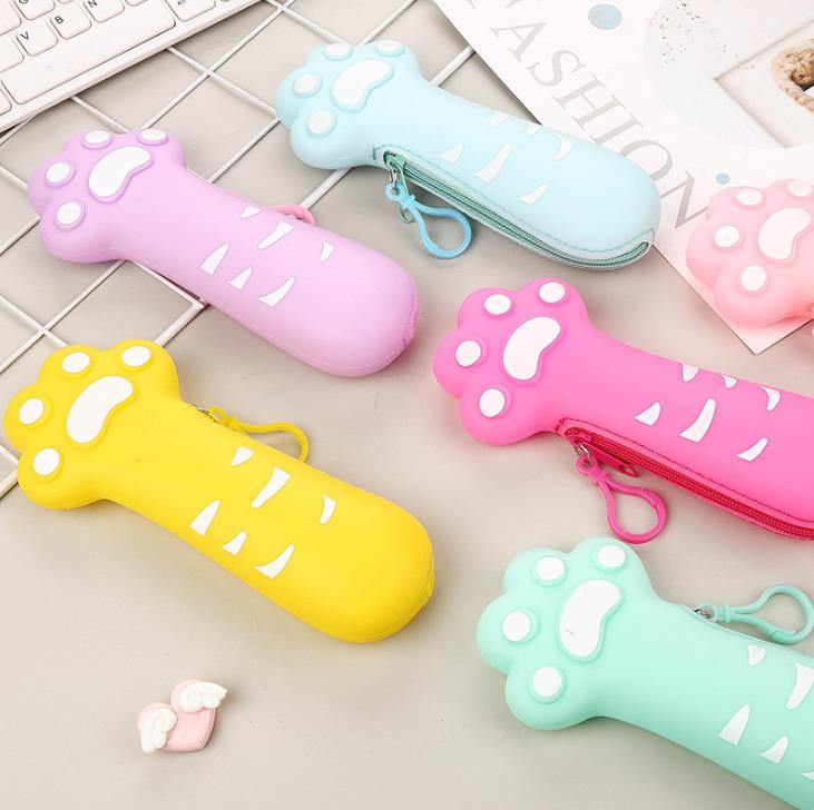 Estuche escolar de frutas con garra de pata de gato, de silicona de gran capacidad, para lápices, papelería, oficina y escuela, 1 Uds.