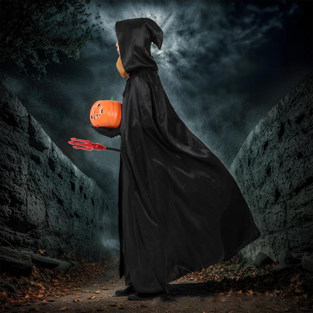 Black Robe Black Hooded Halloween Cape for Adults Kids Robe Cosplay Costume with Different Lengths for Performance Attire