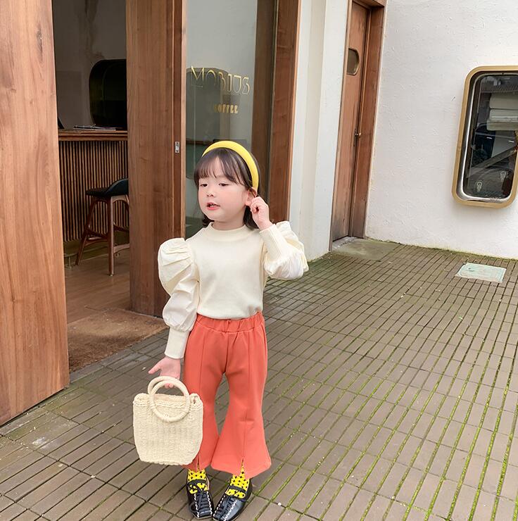 2020 nuove Ragazze balze T-camicia Autunno Del Manicotto di Soffio di Modo Delle Ragazze del Cotone superiore 2-7 anni QW157: Beige