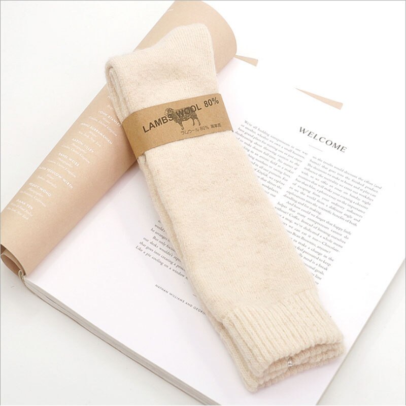 Calcetines cálidos para niños y bebés, medias gruesas de lana térmica para la nieve, invierno, de tubo largo: Beige