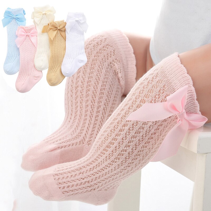 Big Bowknot Baby Girl Socks Cotton Summer Cotton Mesh Knee High Girls Socks Newborn Infant Sokken meia infantil neonati