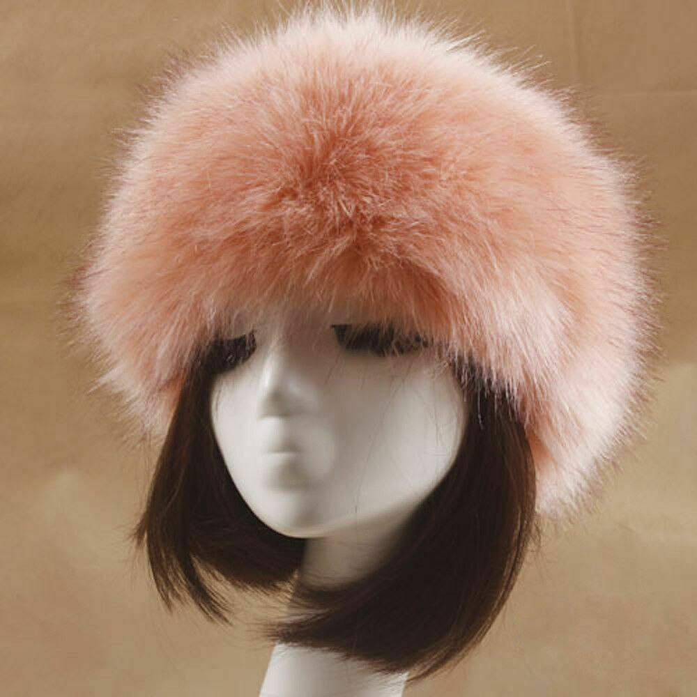 Gorro ruso grueso y esponjoso para mujer, diadema de piel sintética, calentador de oídos para invierno, esquí: Rosa