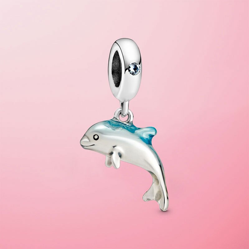 2020 estate Nuovo 925 Sterling Silver Ocean Serie Tartaruga Ciondola I Branelli di Fascino Misura Originale Pamura Braccialetto di Fascino Dei Monili del Regalo: Shimmering Dolphin