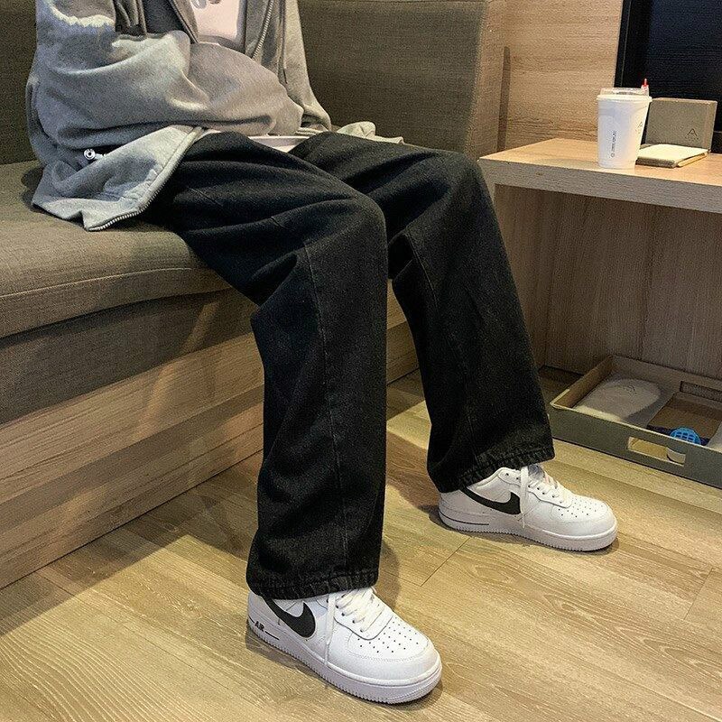 Men Jeans Denim Plus Size 2XL Loose Simple Solid All-match Vintage Soft Korean Style Leisure Straight Trendy Streetwear