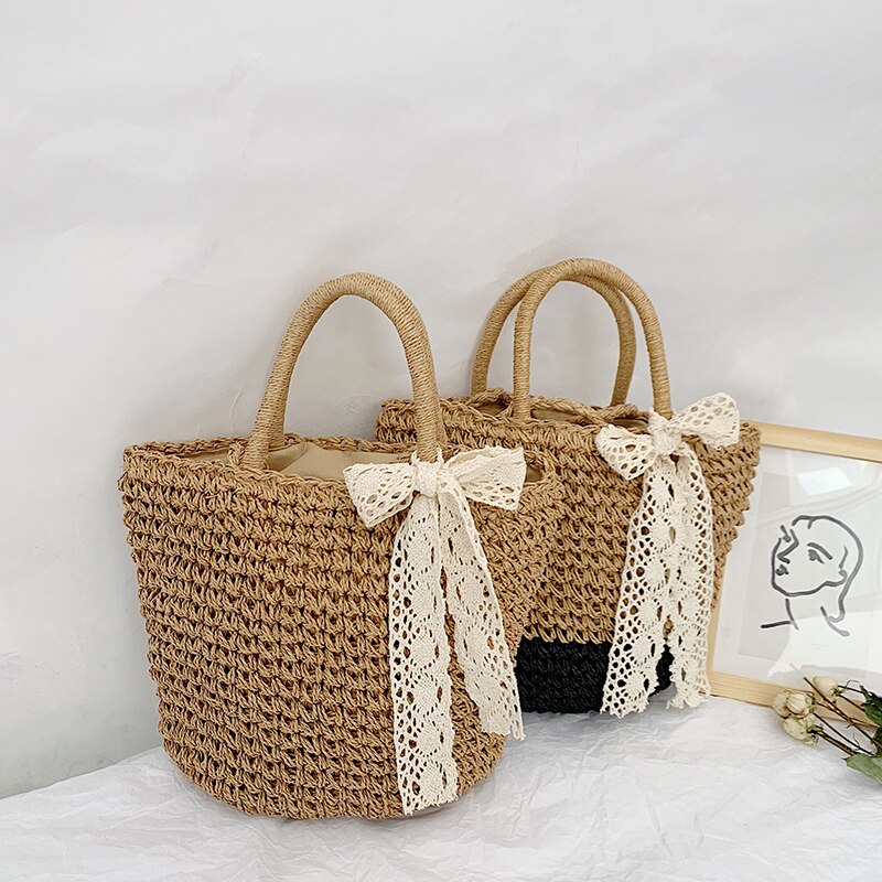 Frauen Handtasche Sommer Strand Tasche Rattan Gewebt Handgemachte Gestrickte Stroh Kapazität Totes Leder Frauen Schulter Tasche Böhmen Neue