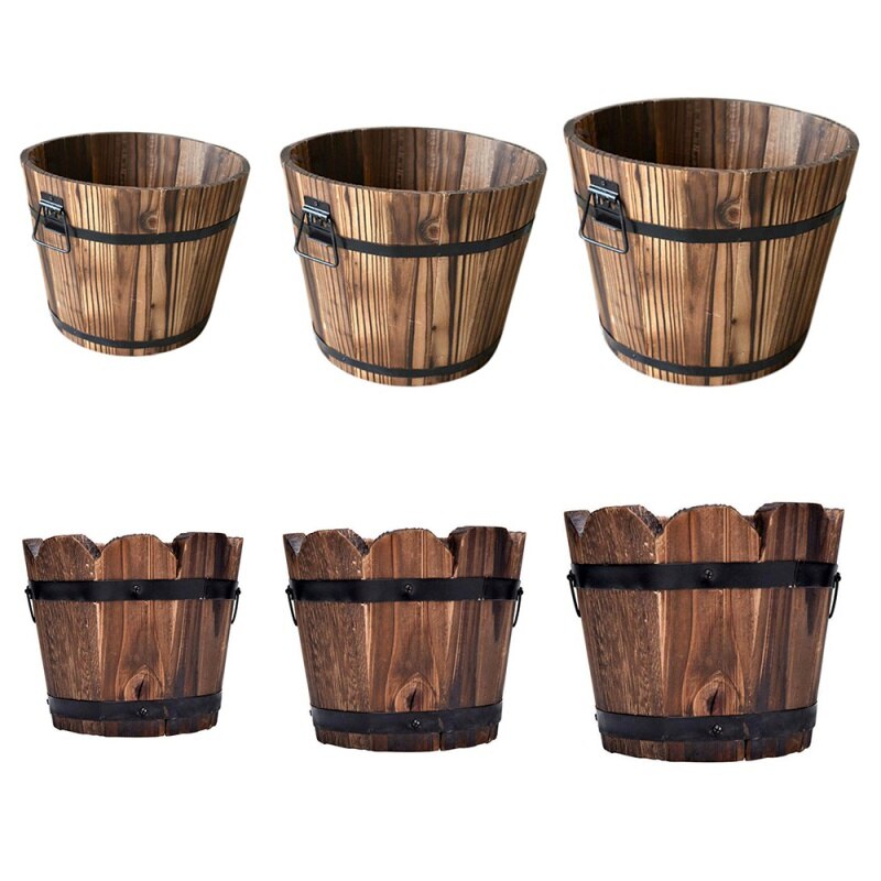 Barriles de flores de plantación Retro, caja de maceta rústica suculenta con borde ondulado, contenedor de flores y plantas, decoración al aire libre