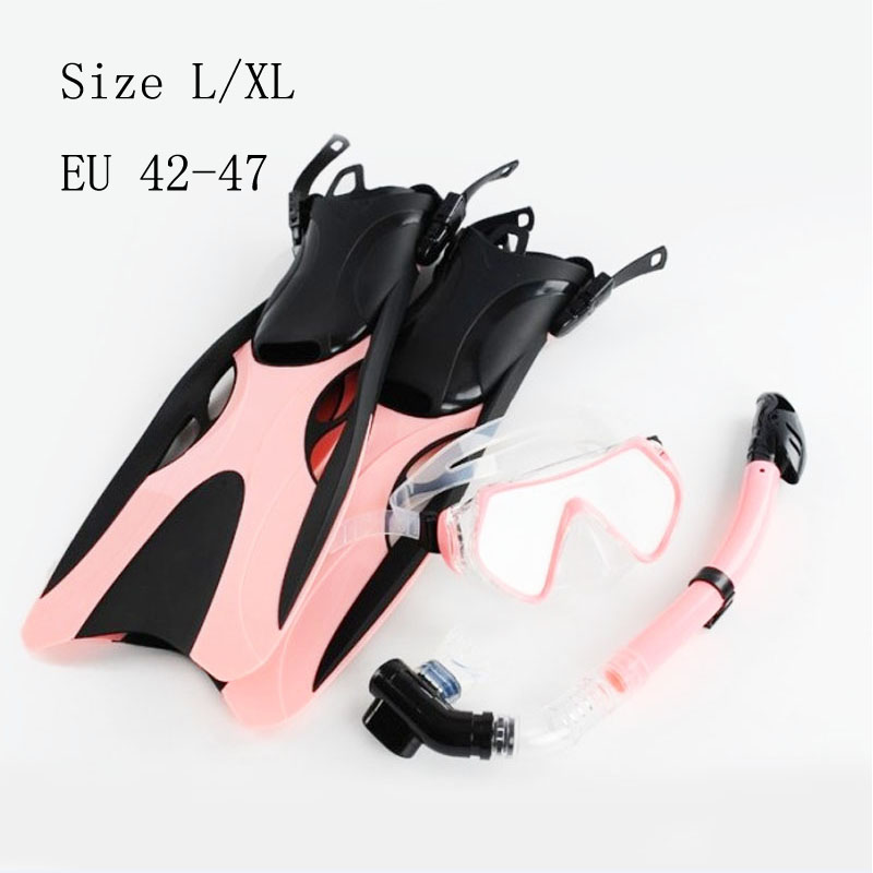 scuba Diving mask adult Swimming Fins with snorkel tube set long Snorkeling shoes monofin Equipment Diving Flippers: Pink Size L XL
