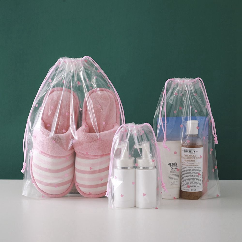 3Pcs Trekkoord Zak Plastic Tasje Scrub Schoenen Reizen Opbergtas Transparante Kleding Sokken Plastic Verpakking Zak