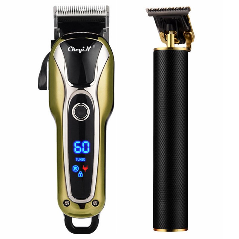 Elektrisk hårklipper genopladelig t-blade hårtrimmer 0mm skaldet til mænd klipningsmaskine sæt shaver trimmer: Grøn