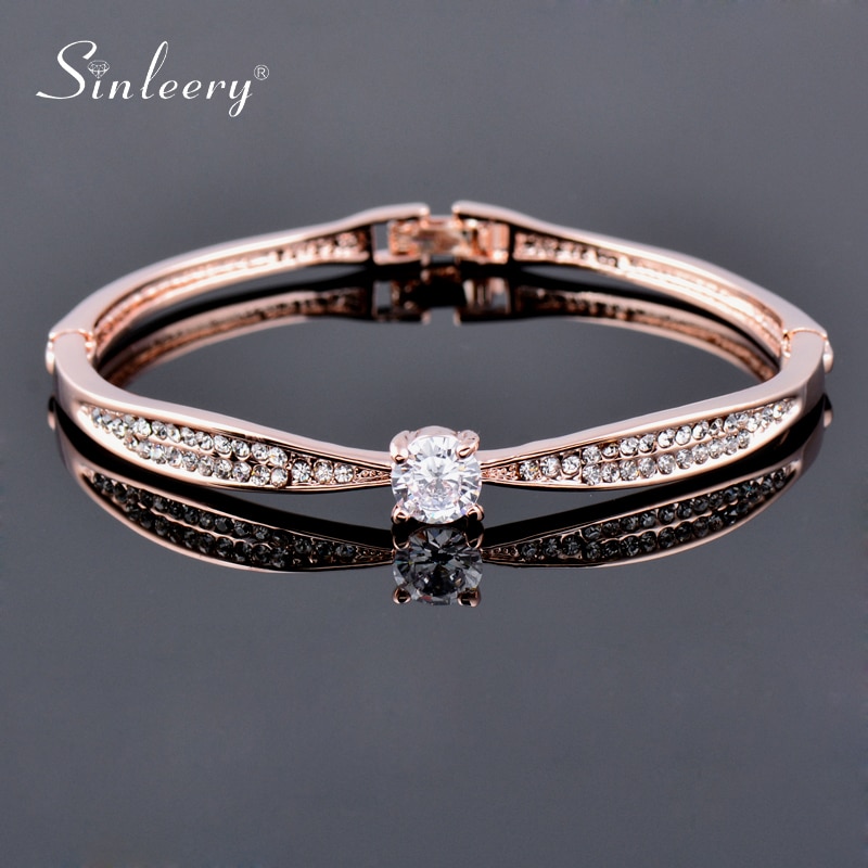 Sinleery Dazzling Ronde Zirconia Armbanden Voor Vrouwen Rose Goud Zilver Kleur Mooie Armbanden Mode SL154 Sso