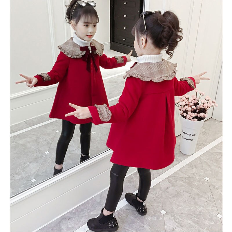 Jenter ullkåpe høst og vinter modell koreansk versjon 2-13 år gammel låve prinsesse vinter modell ull yttertøy