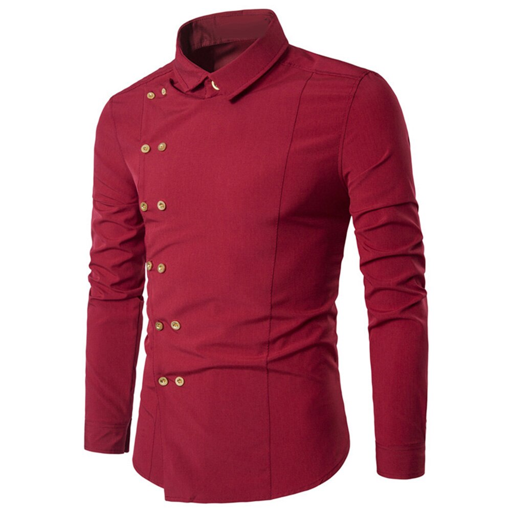 Mannen Shirt Lange Mouw Turn Down Kraag Diagonaal Dubbele-Breasted Knop Katoenen Shirt Shirt Heren Shirts Big Size 2XL: Rood / XL