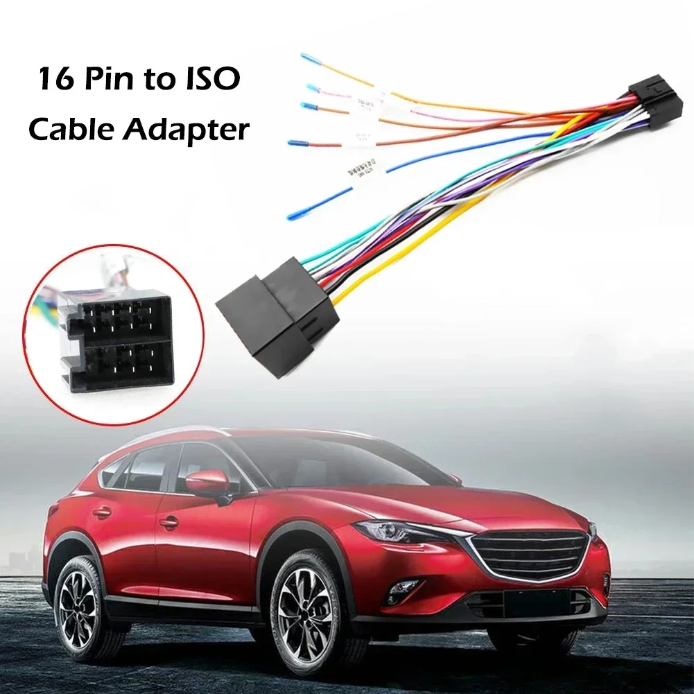 16 Pin To ISO Connector Harness Adapter Plug Play Extension Wiring Cable For Aftermarket Car Audio Radio Head Unit