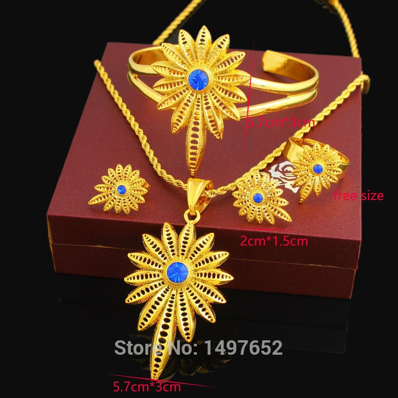 nuovo pietra Etiope Parure di Gioielli 24 K colore Oro Donne Ragazze Etiope/Eritrean/africano/Arabo Gioielli impostato