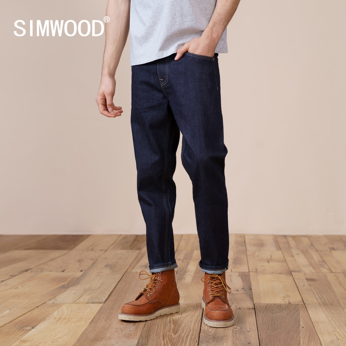 SIMWOOD primavera Jeans nuevos hombres cómodos Selvage Denim Pantalones de talla grande Casual tobillo longitud pantalones SK120191