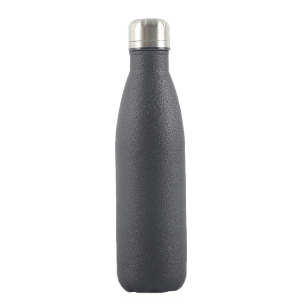 Botella de agua con aislamiento al vacío, botella de agua de doble pared de acero inoxidable, mantiene el calor/frío, con forma de Cola, para deportes/escuela/oficina/viaje, 500ML: Negro