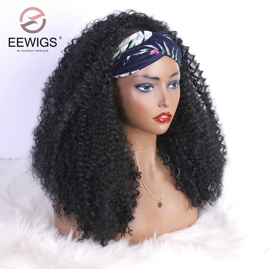 EEWIGS Lange Schwarze Perücke Mit Pony Maschine Gemacht Volle Perücke Glueless Hitze Beständig Gerade Synthetische Perücken Für Schwarze Frauen: 24 zoll