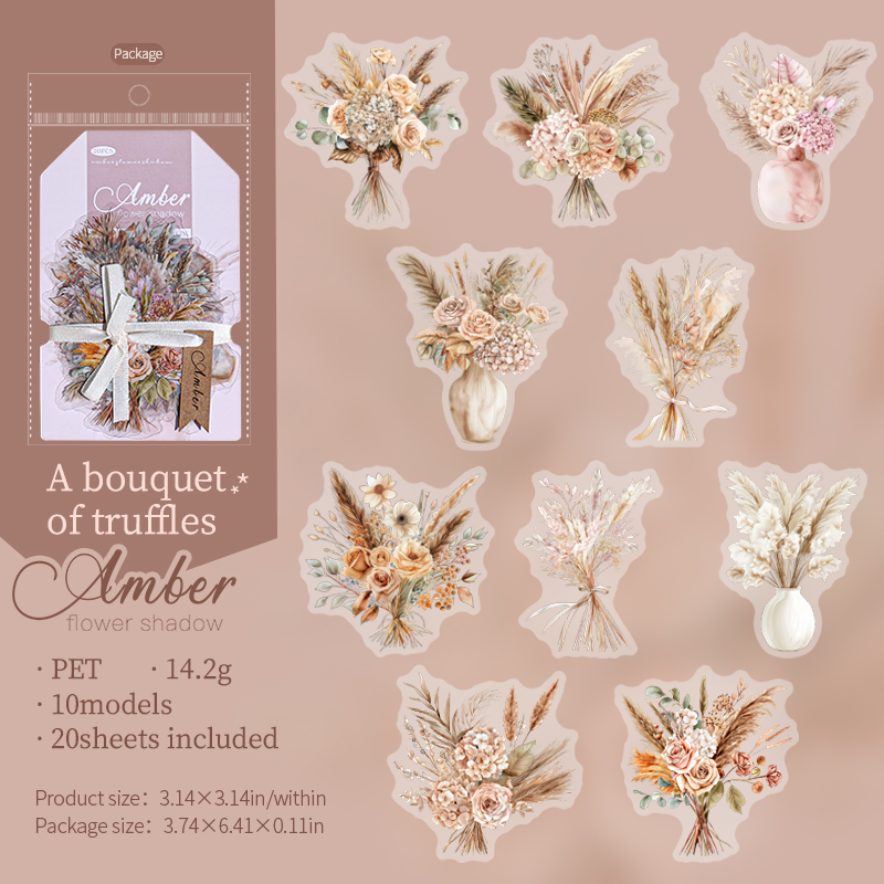 20pcs/pack PET Plants Flowers Stickers DIY Scrapbooking Planner Collage Diary Supplies Aesthetics Sticker Stationery: DARK GRAY