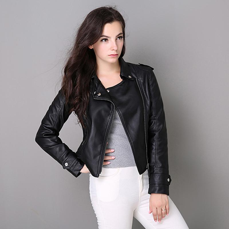Women Leather Coats Spring Autumn Cheap Black Jacket Ladies Moto Biker Leather Jackets Woman Short Zipper Pvc Coat