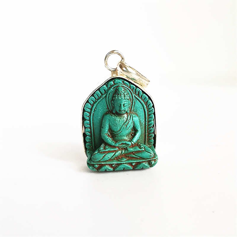 TBP684 Tibetischen Tonne Skulptur Buddha Amulette Anhänger Tasche Buddha Simulierte Türkisen Verkrustete Buddha Tara Ganyin