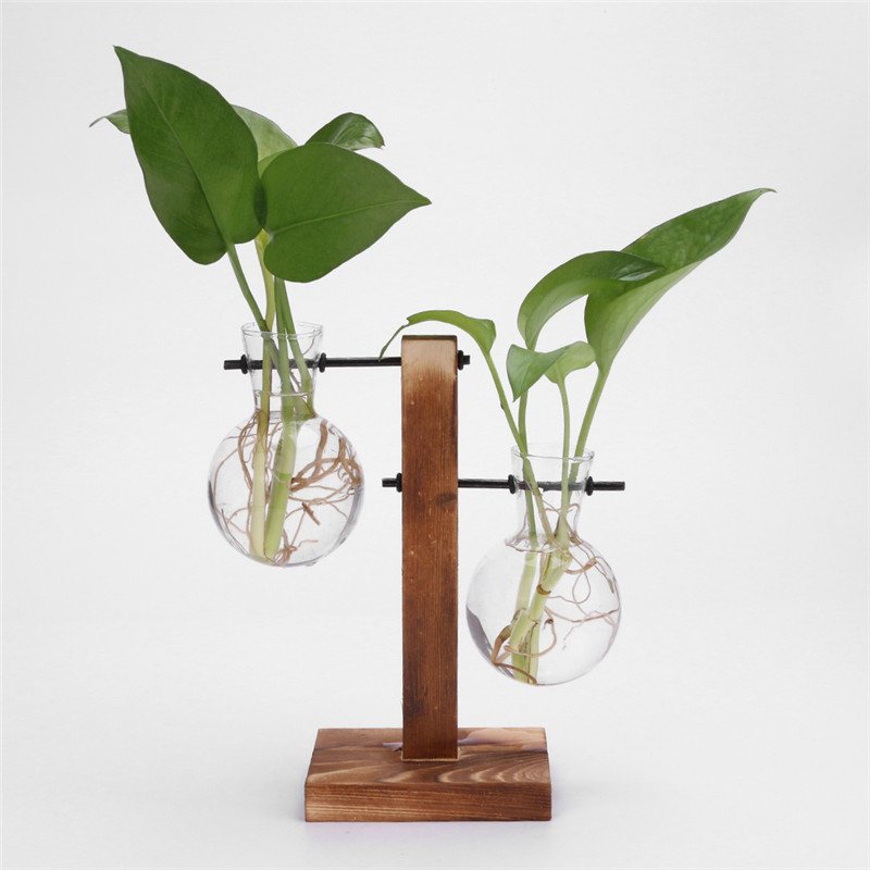 Glas En Hout Vaas Planter Terrarium Tafel Desktop Hydrocultuur Lade Home Decor Plant Bonsai Bloempot Opknoping Potten Met Houten: Paars