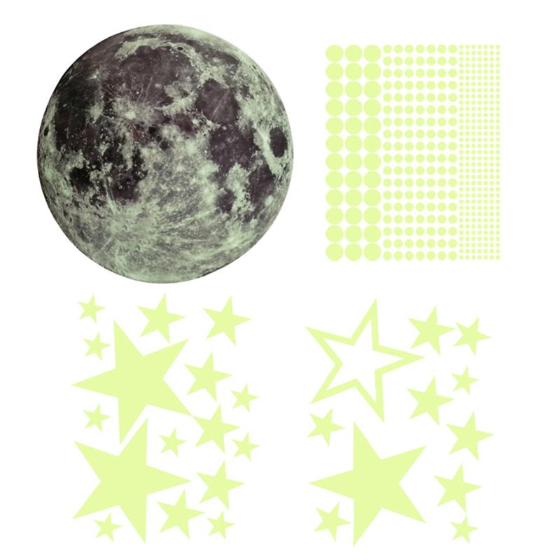 435 stuks fluorescerende muurstickers met lichtgevende sterren/maan/sterren/stippen voor de kinderkamer: Default Title