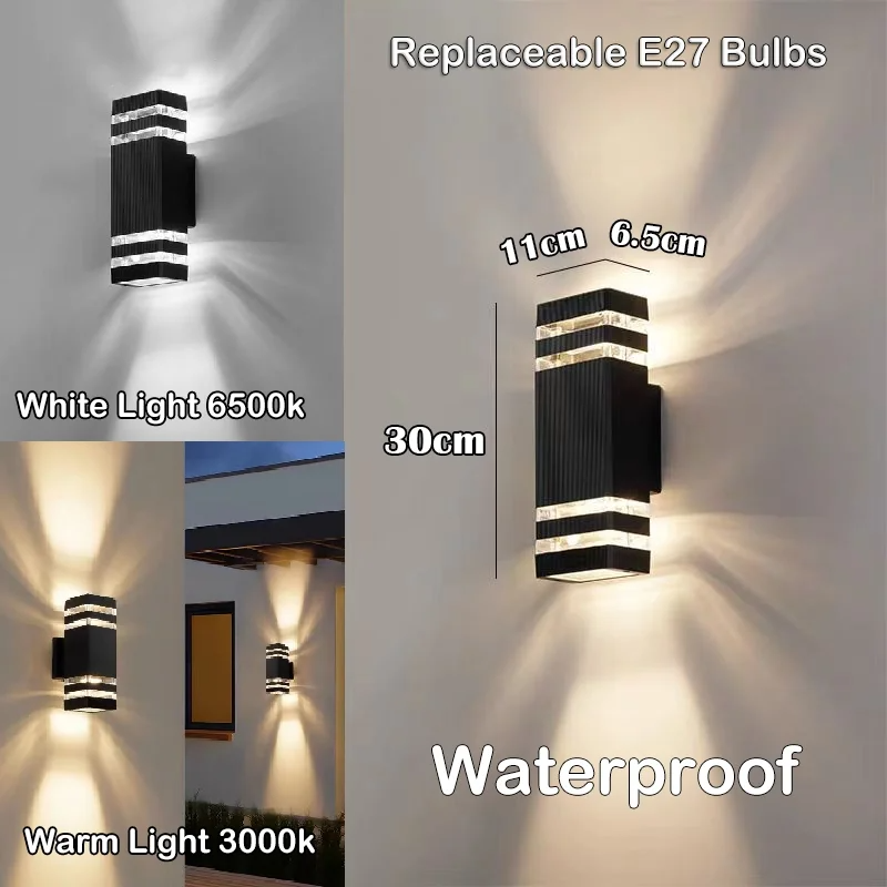 LED Outdoor Wandlampen E27 Up Down Buitenmuur Blaker IP65 Waterdichte Led Blaker Lamp voor Veranda Voordeur Tuin Wandlamp: Light Grey / RGB