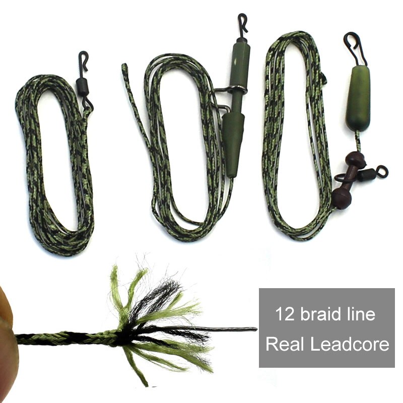 100cm leadcore karpe fiskeline håndlavet klar bundet krog links hår rig gruppe flettet line bly klip karpe fiskegrej kit