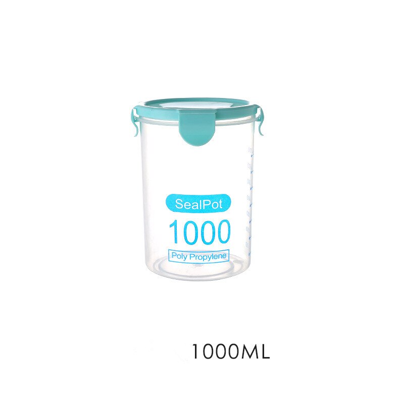 Akryl 600-1000 ml køkken opbevaringsboks forsegling mad opbevaring beholder konservering plast frisk pot beholder insekt-bevis: Stor blå