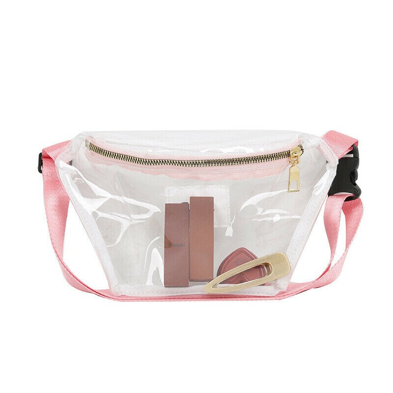 Vrouwen Transparante PVC Clear Rits Taille Fanny Pack Belt Bag Lady Draagbare Reizen Hip Bum Bag Mode Stijl: Roze