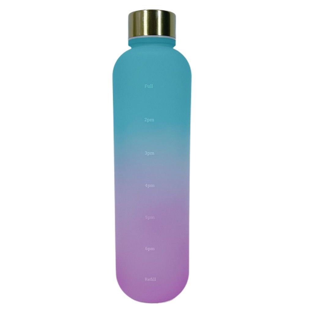 Large-Capacity Transparent Frosted Water Cup Leak-Proof BPA-Free Water Bottle With Time Markers 1000ML For Sports Gym: green purple