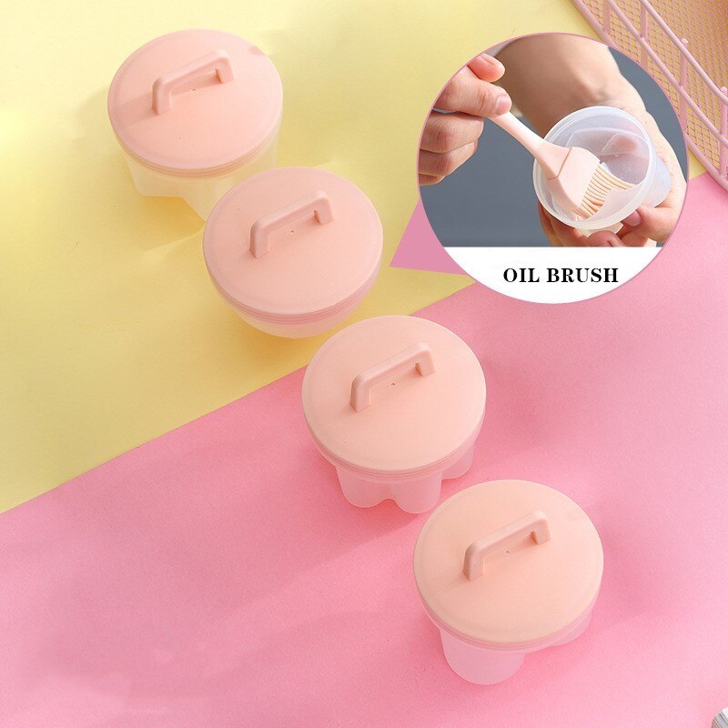 4PCS Practical Cute Egg Boiler Plastic Egg Poacher Set Kitchen Egg Cooker Tools Egg Mold Form with Lid Brush Pancake Maker: Pink